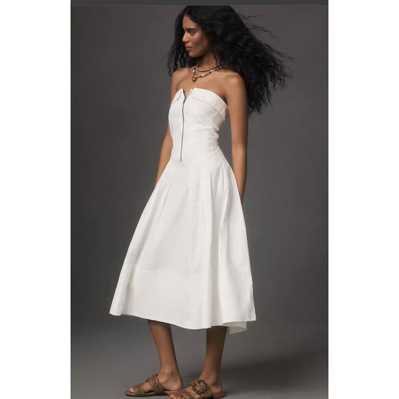 EUC Pilcro Strapless Twofer White Midi Dress - Large - Picture 4 of 6